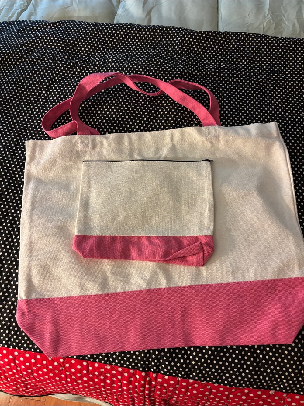 Canvas Two-Tone Pink & White Tote with Matching Pouch